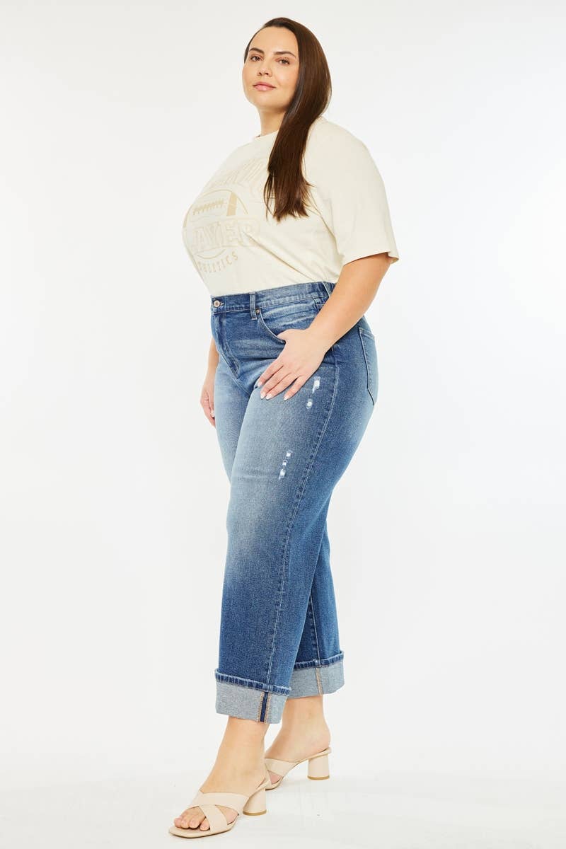 KC5518D-P PLUS HIGH RISE CROPPED WIDE LEG JEANS-