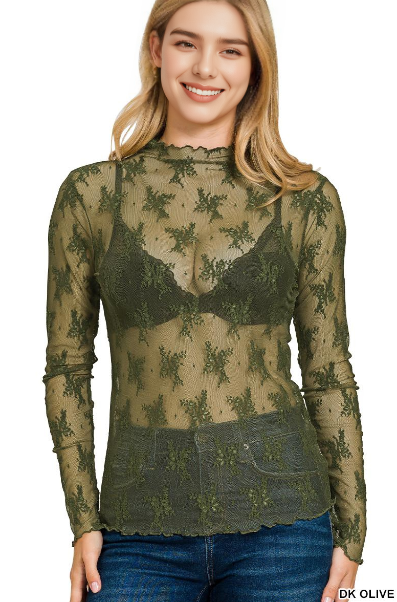 , Lace See Through Layering Top