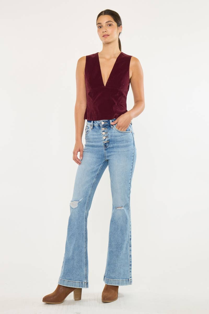 KC8596L-PT PETITE HIGH RISE TROUSER FLARE JEANS