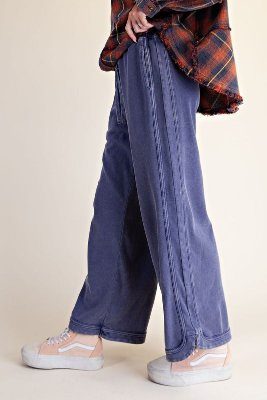 Easel EB58325 FADED NAVY WASHED TERRY KNIT PANTS
