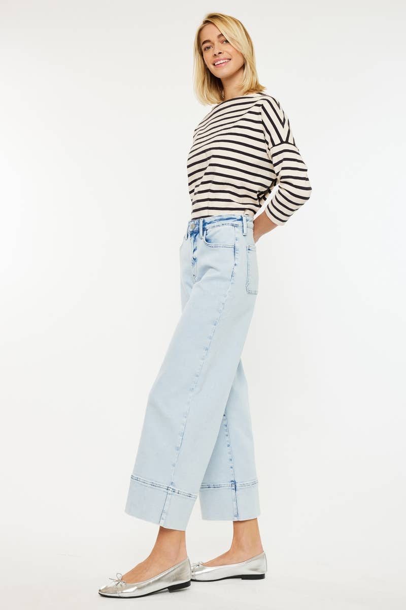 KC20085L-CRATER OPEN PACK HIGH RISE CROPPED WIDE LEG JEANS