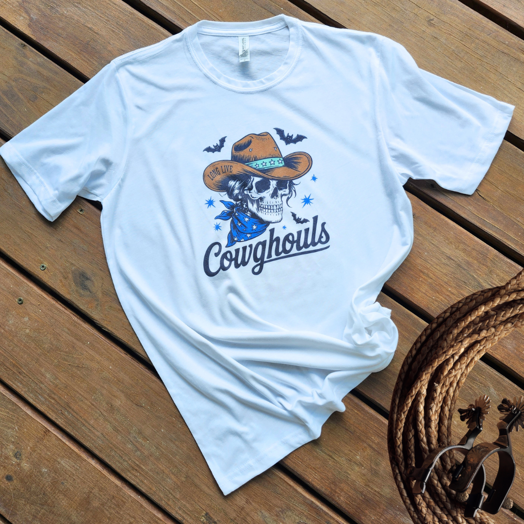 Long Live CowGHOULS Skull Western Halloween Graphic Tee