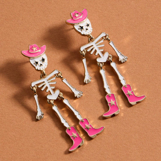 Western-Inspired Skeleton Earrings with Hat and Boot Accents