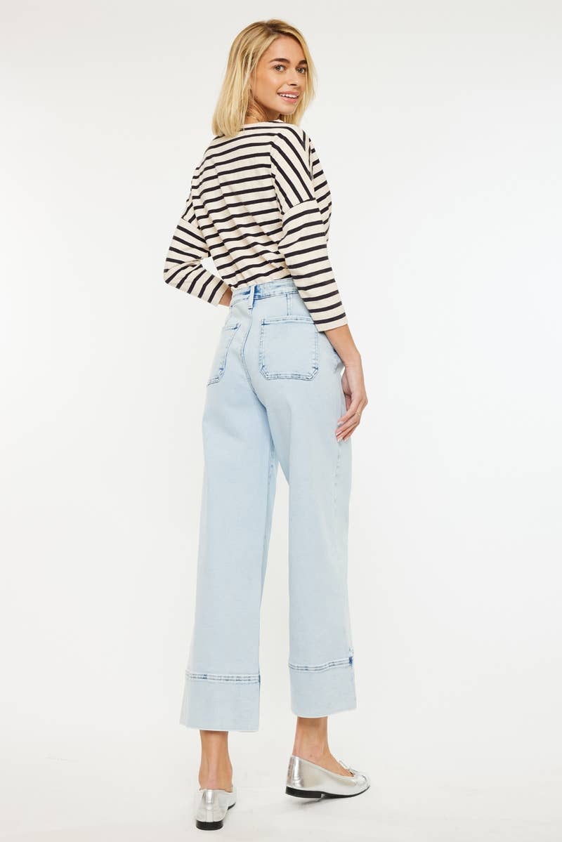 KC20085L-CRATER OPEN PACK HIGH RISE CROPPED WIDE LEG JEANS