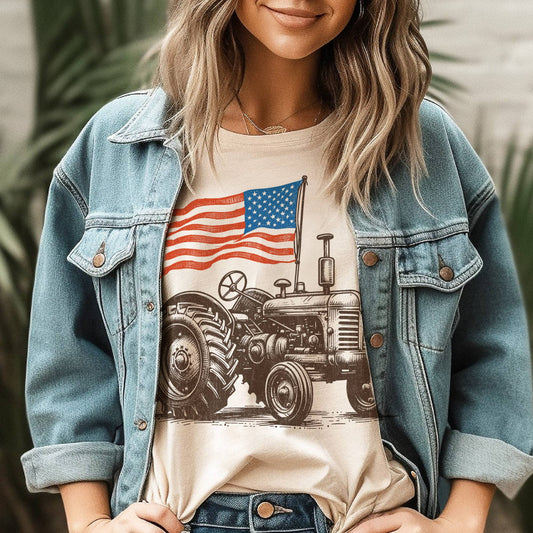 USA Patriotic 4th of July Country Tractor Flag Graphic Tee