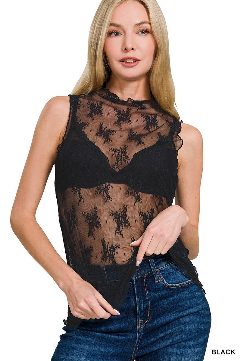 , Lace See Through Layering Top