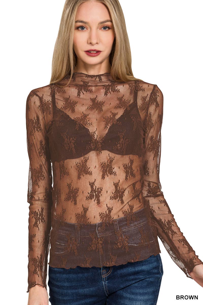 , Lace See Through Layering Top