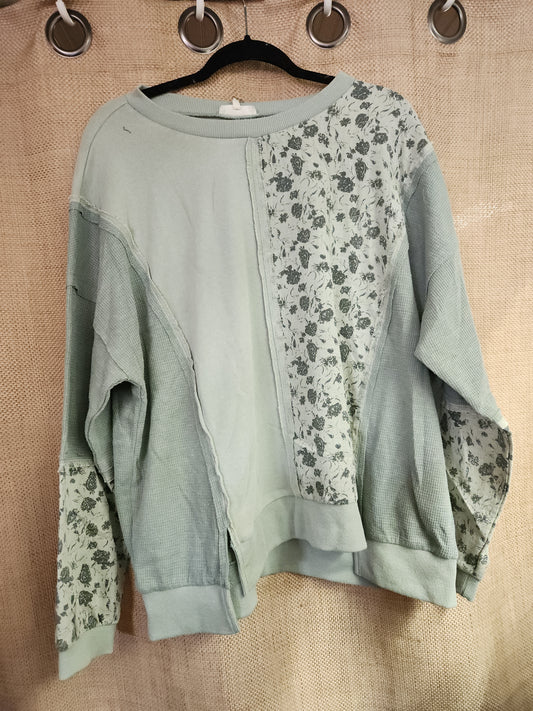 Easel-ET71569-LS Print Gauze Mix Mineral Wash Top-Sage