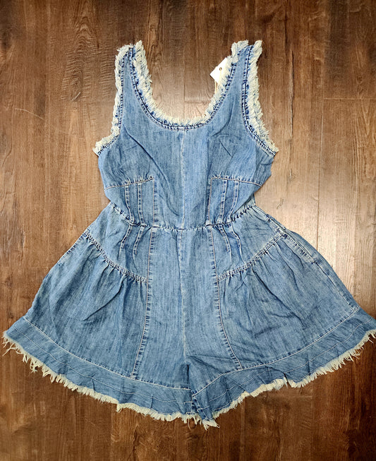 Easel - EB57689 Self Fray Washed Denim Short Overall