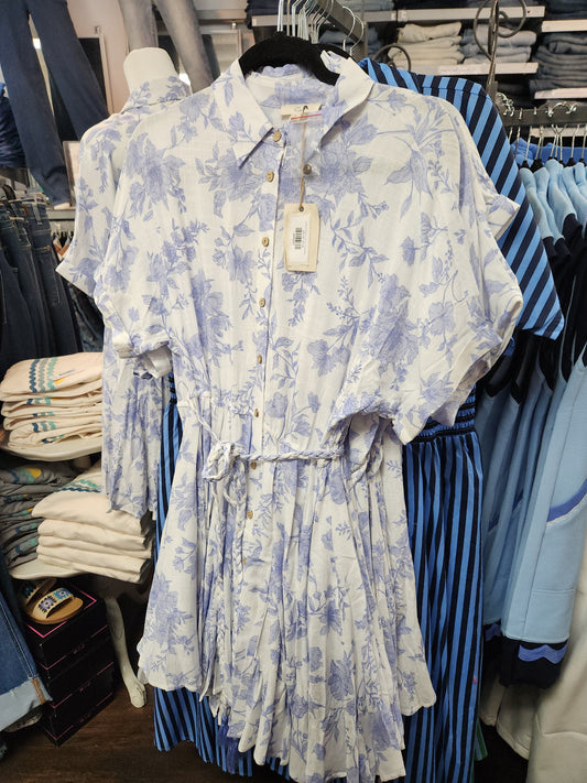 ED26874A-Blueberry Short Slvs Printed Rayon Dress