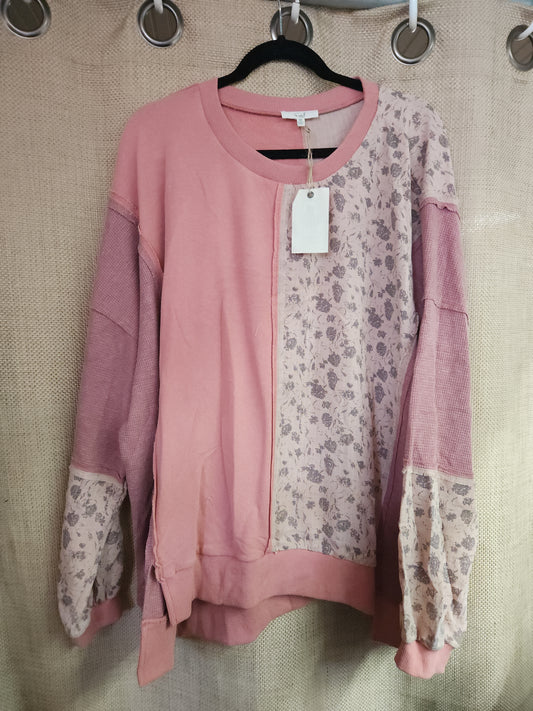Easel-ET71569-LS Print Gauze Mix Mineral Wash Top-Mauve