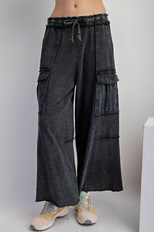 Easel-EB40795-Mineral Washed Wide Legs-Black