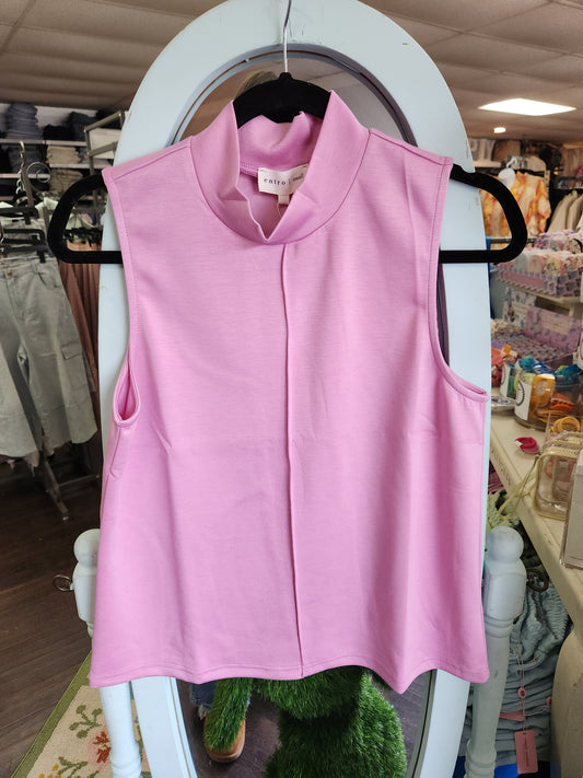 Entro T29741 Pink Mock Neck Sleeveless Top