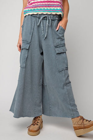 Easel-EB40795-Mineral Washed Wide Leg Pant-Faded Navy