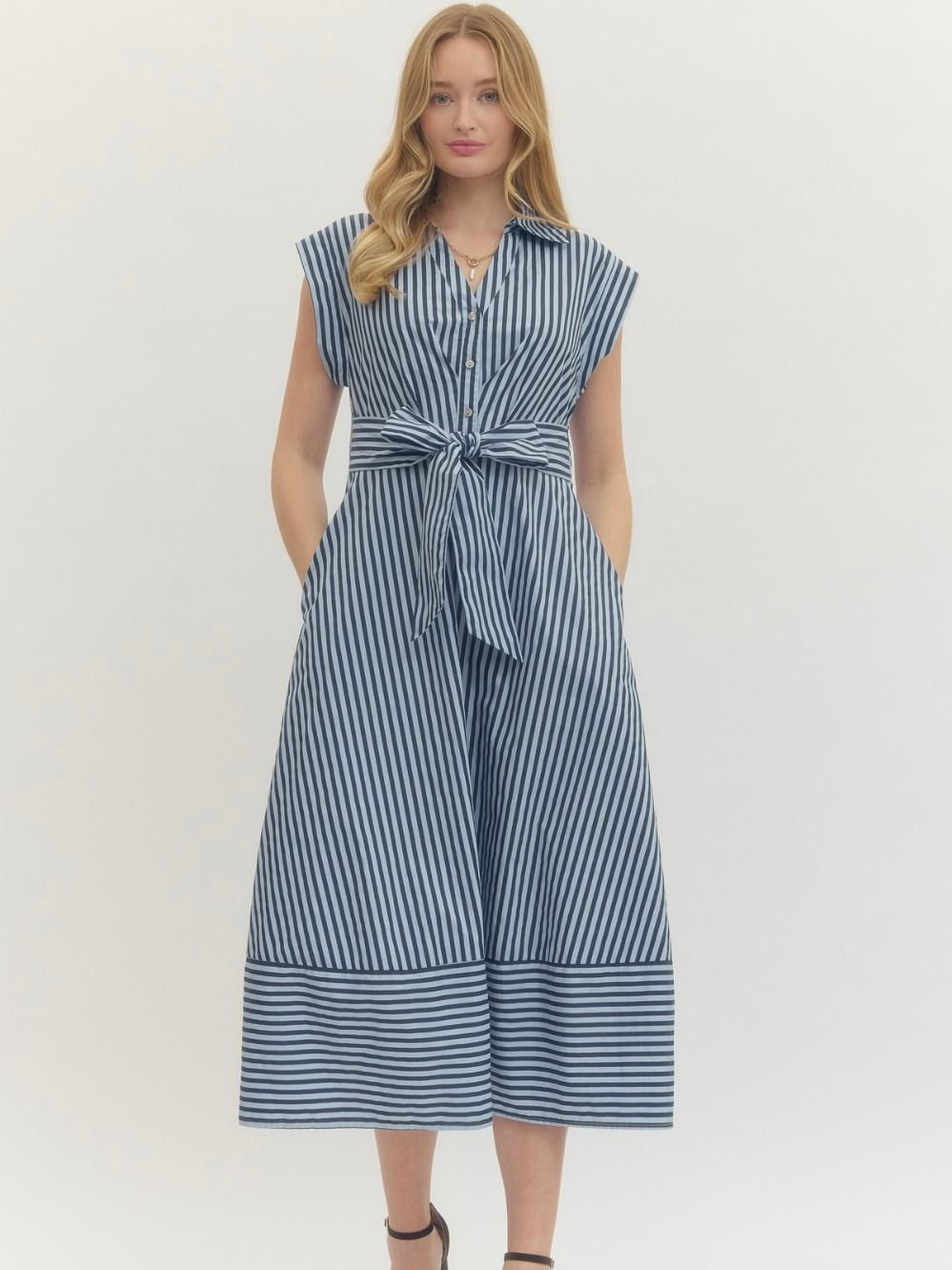 Entro D29576 Navy Striped Dress