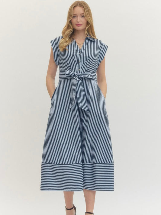Entro D29576 Navy Striped Dress