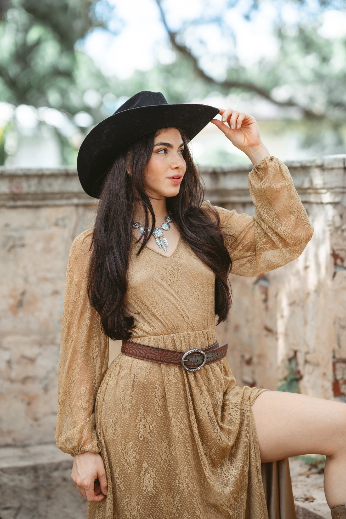 Most Wanted USA-1838-Brown-Floral Embossed Leather Belt with Rhinestone Ring Buckle