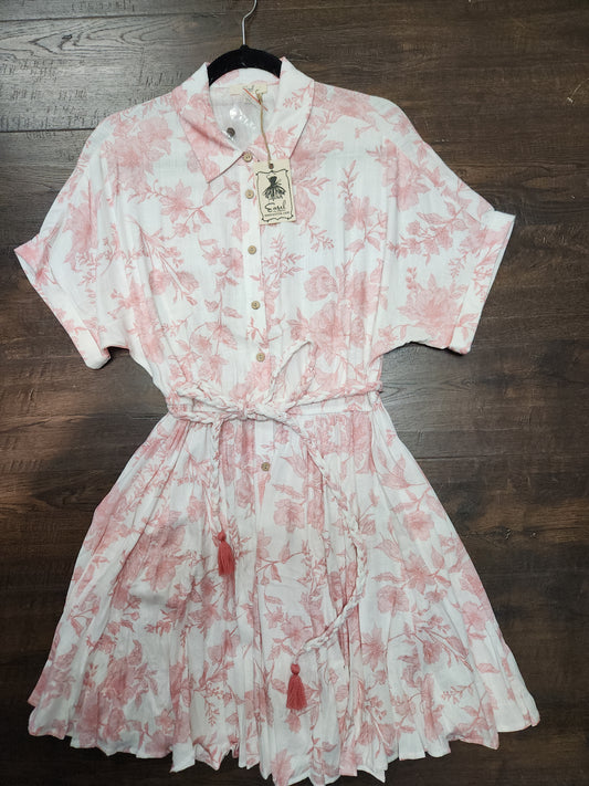 ED26874A-Vintage Rose Short Slvs Printed Rayon Dress