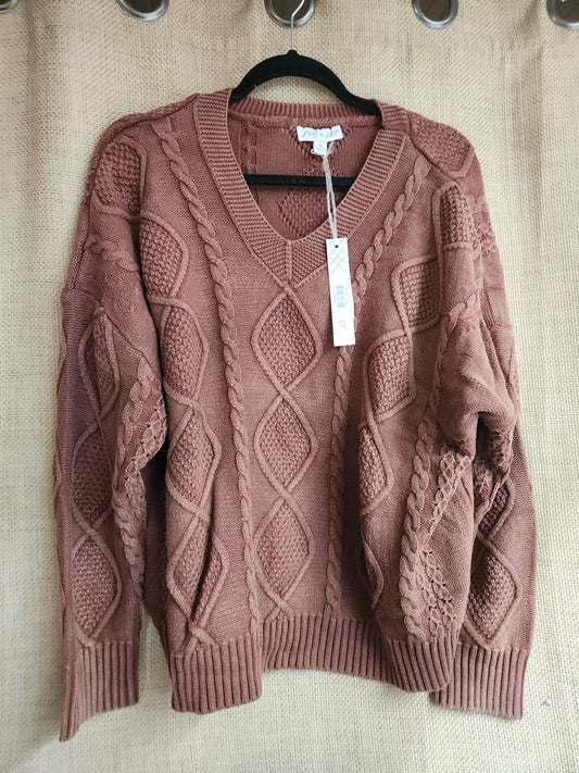 She+Sky SY6862 Long Sleeve Washed Cable Knit Sweater Top