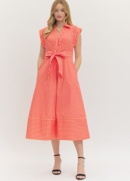 Entro D29576 Hot Pink Striped Dress