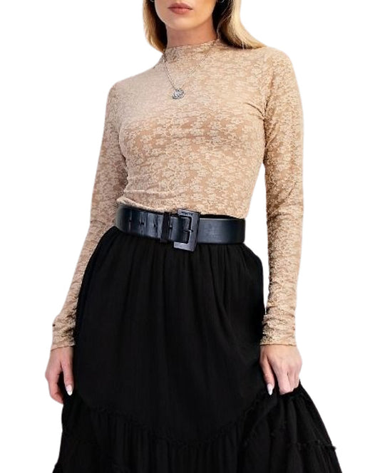 Easel-ET71728-LS BURNOUT LACE FITTED TOP-NATURAL