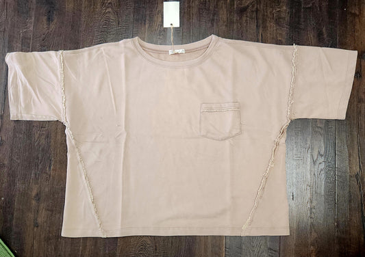 Easel - ET29240 Mocha Short Slvs Mineral Wash Top