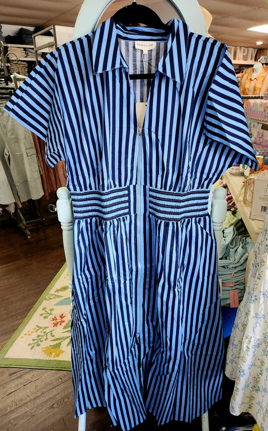 Entro D30282 Navy Stripped Zip-Up Dress