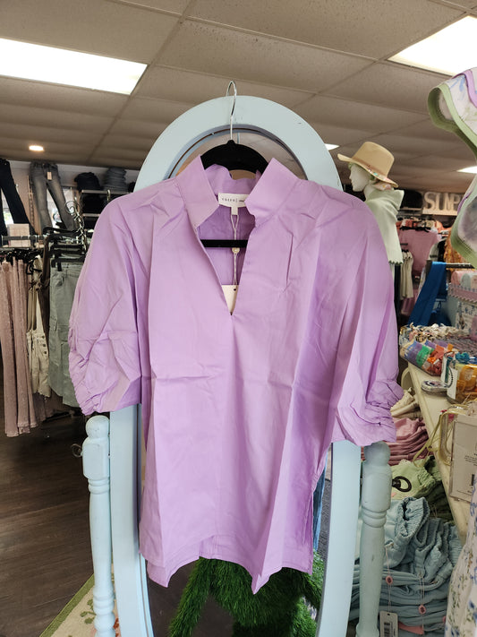 Entro T26223 Lavender Puff Sleeve V-Neck Top