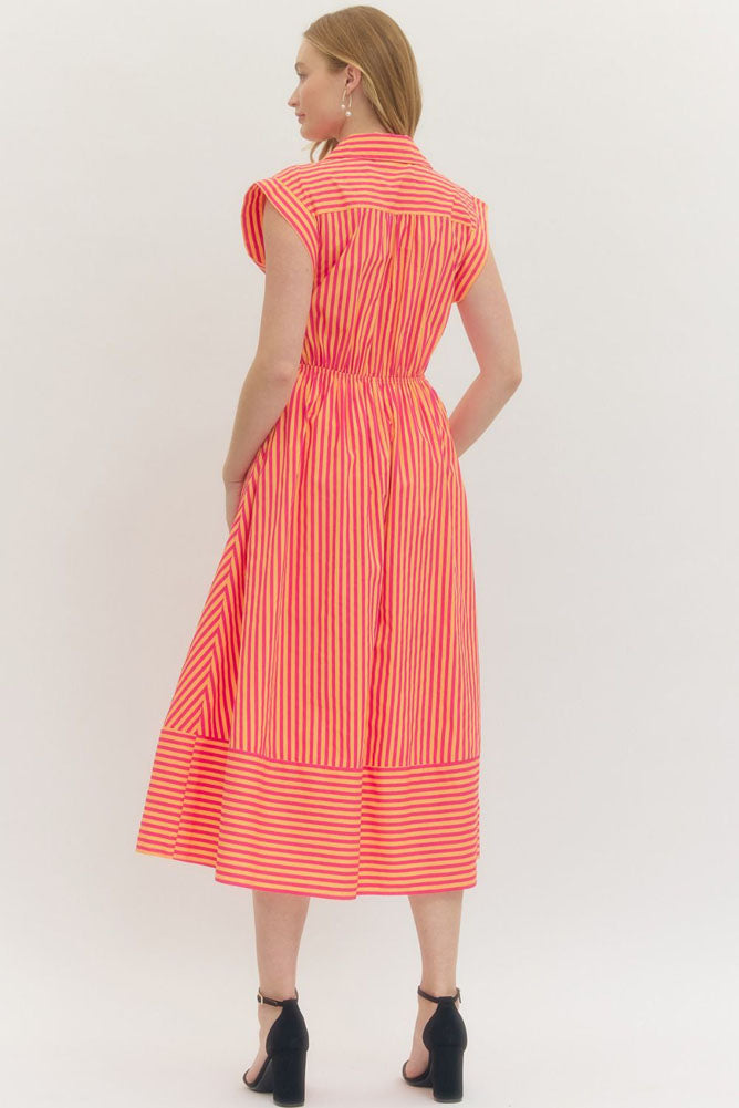 Entro D29576 Hot Pink Striped Dress