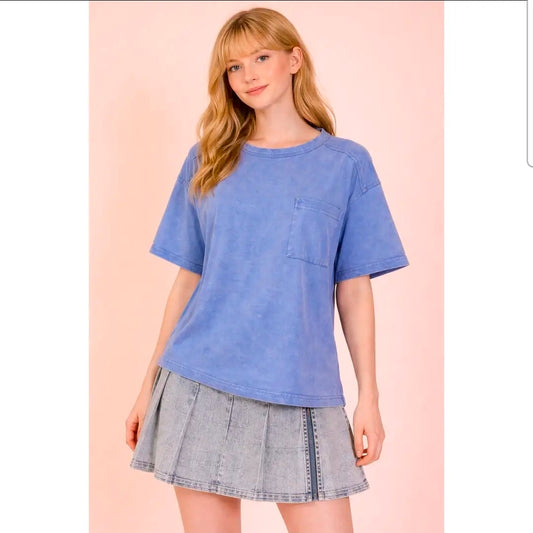 Very J - NT11108 Blue Mineral Wash Knit T-Shirt