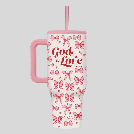 Kerusso - 40oz DW/SS Mug w/Straw - God is Love Bows