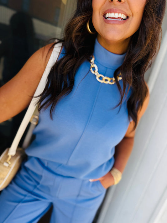 Entro T29741 Chambray Mock Neck Sleeveless Top