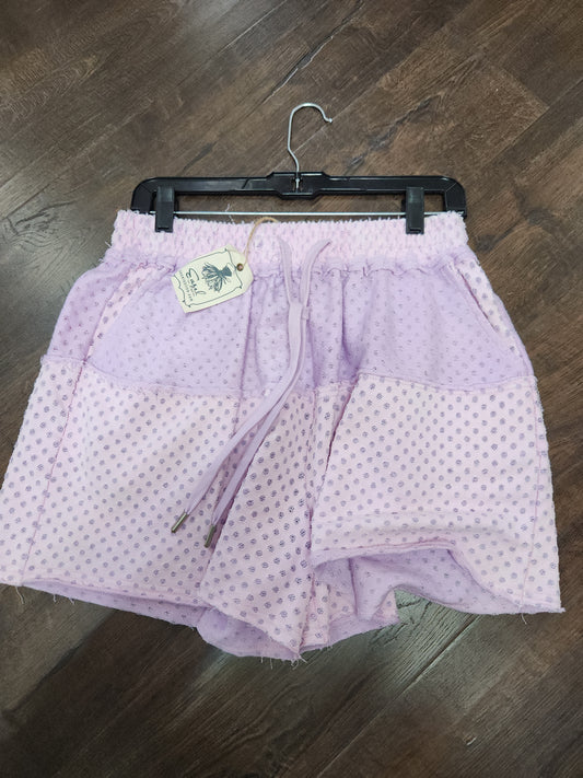 EB57007-Pink Lavender Rugby Stripe Pattern Mineral Wash Shorts