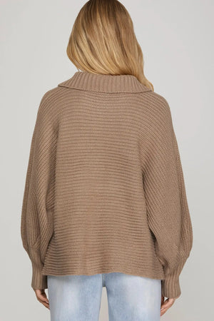She+Sky SY9412 Long Sleeve Half Zip Batwing Sweater