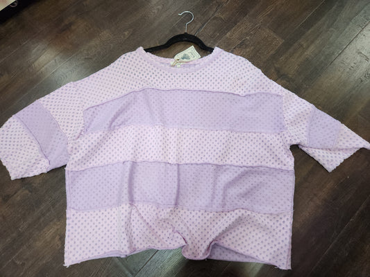 ET28424-Pink Lavender 3/4 Slvs Rugby Stripe Pattern Blouse